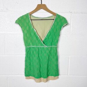 Vintage Y2K Only Hearts NYC Green Babydoll Top Lace Mesh Nylon Size‎ M